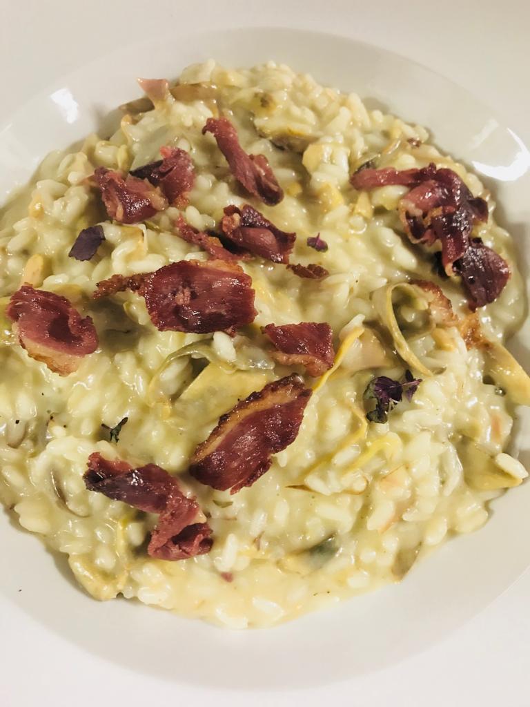 Risotto-carciofi prosciutto-e-intruso